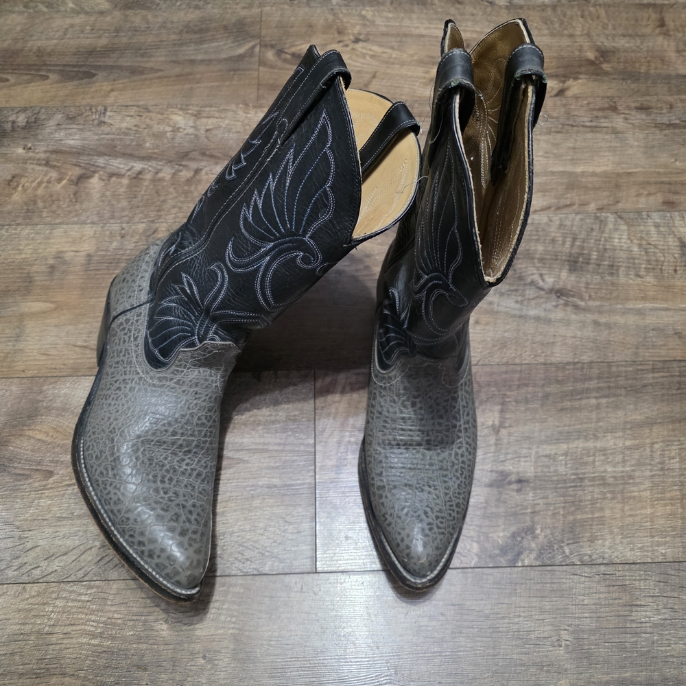 Double H gray & Black Western Leather  Cowboy Boots Men Size 10.5 D